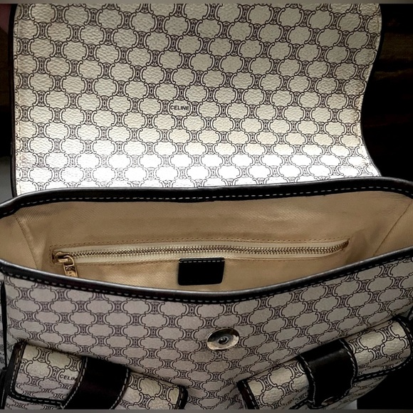 Celine Vintage Macadam Canvas PVC Leather Trim With Brown Adjustable Strap VGC - Picture 7 of 11